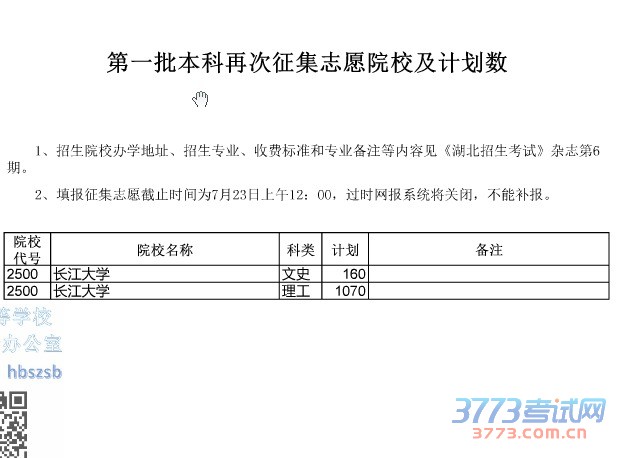 第一批本科再次征集志愿公告