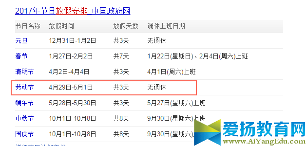 政府机关五一放假通知