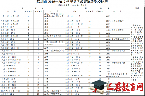 2017深圳学校寒暑假放假时间表出炉 深圳中小学校历表一览