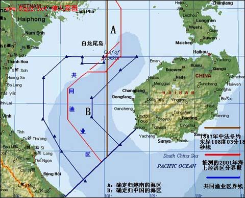 中越北部湾划界图，曝中越北部湾湾口外海域考察启动