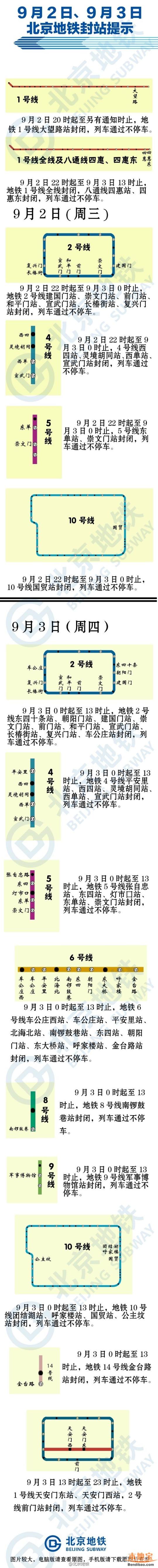 2016年9月2日3日北京部分地铁停运封站通知