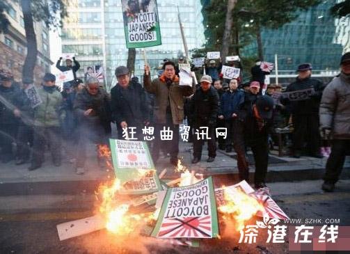 抗议参拜靖国神社：韩国抗议参拜靖国神社 焚烧日本国旗