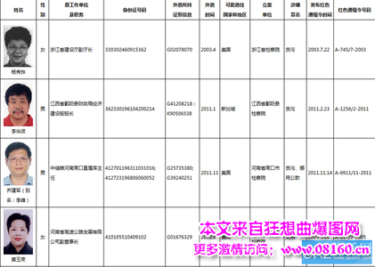 公安部通缉令2015，红色通缉令名单